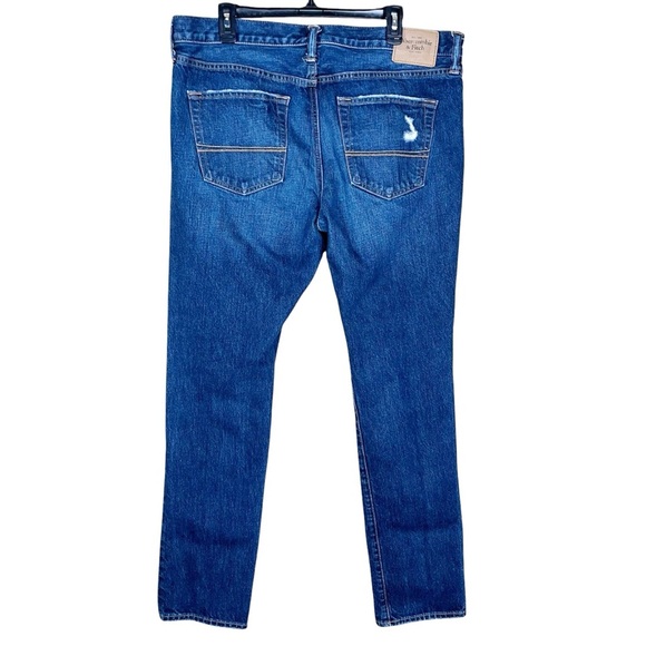 Abercrombie & Fitch Men’s 38x32 The Skinny Jean Dark Wash Distressed Button Fly - Picture 13 of 14